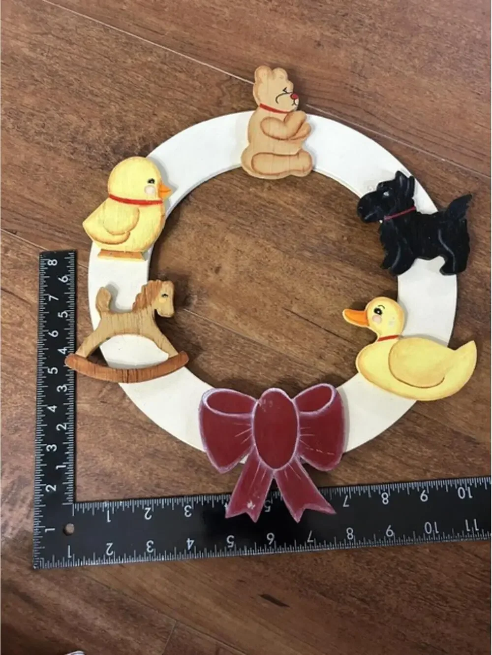 Vintage Wooden Holiday Wreath with Animal Decorations